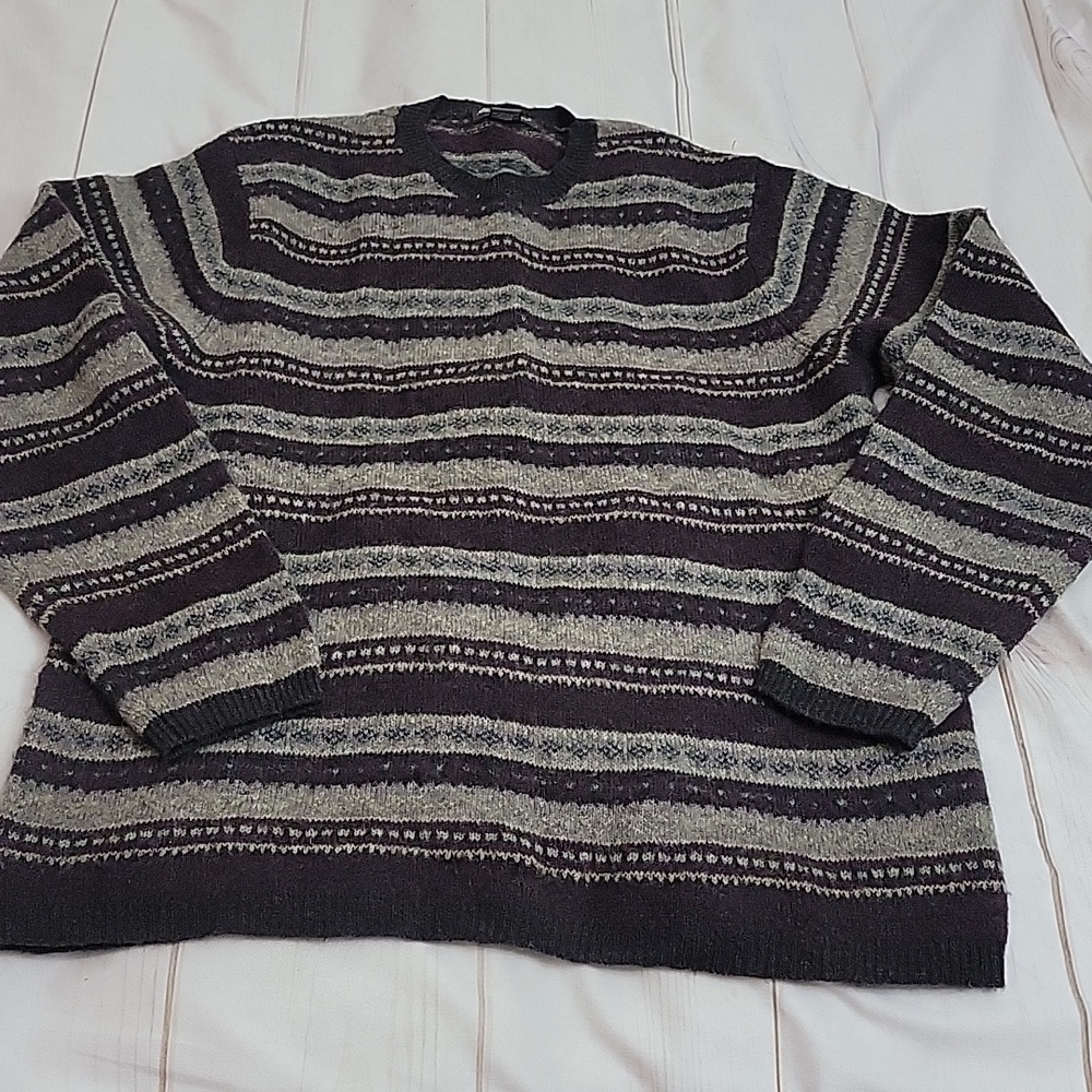 Vintage Eddie Bauer Stripe Merino Wool Blend Sweater Size Large Tall Grandpa